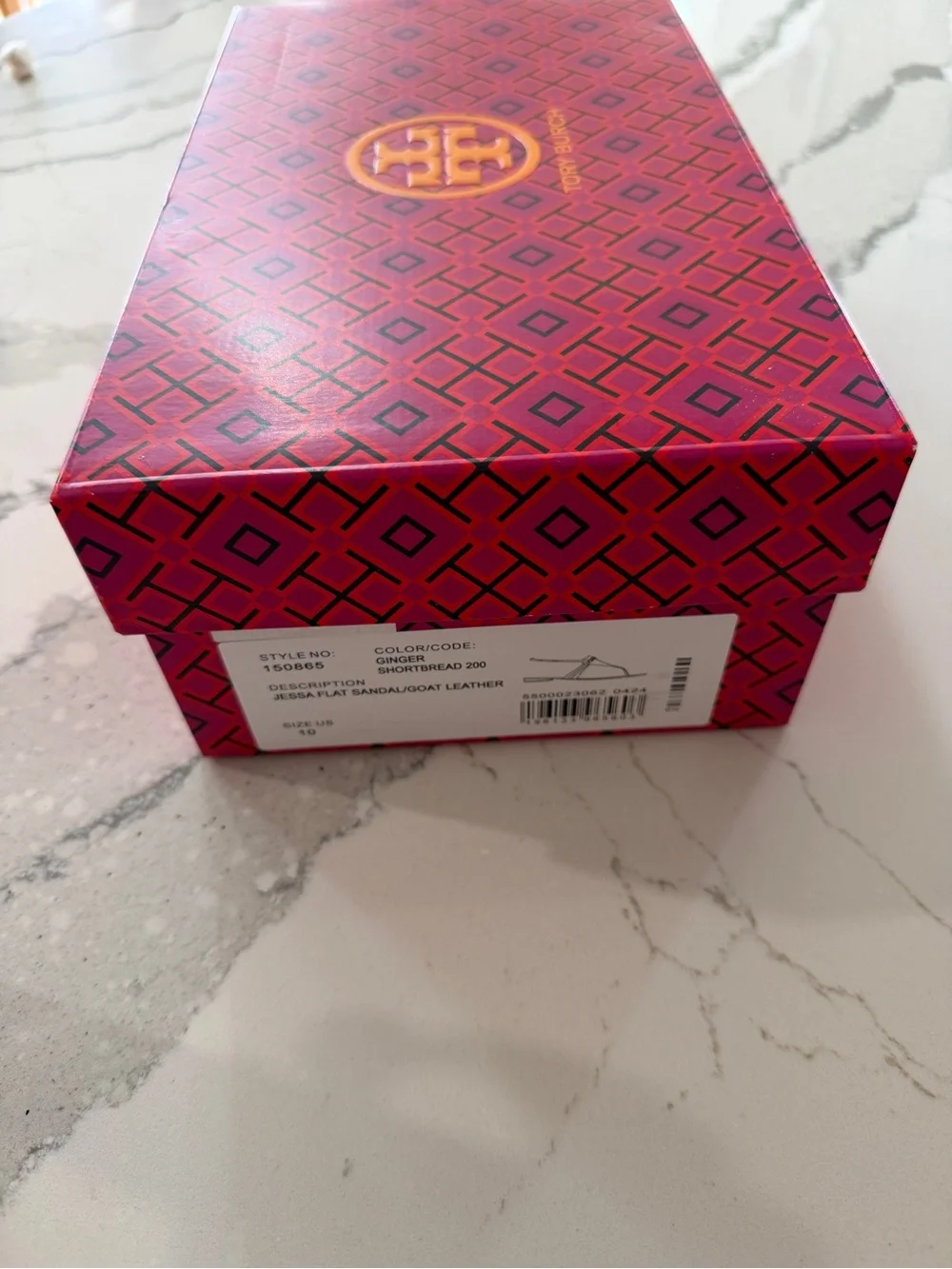 Tory Burch Tan Leather T-Strap Sandals with Gold Chain Accent
